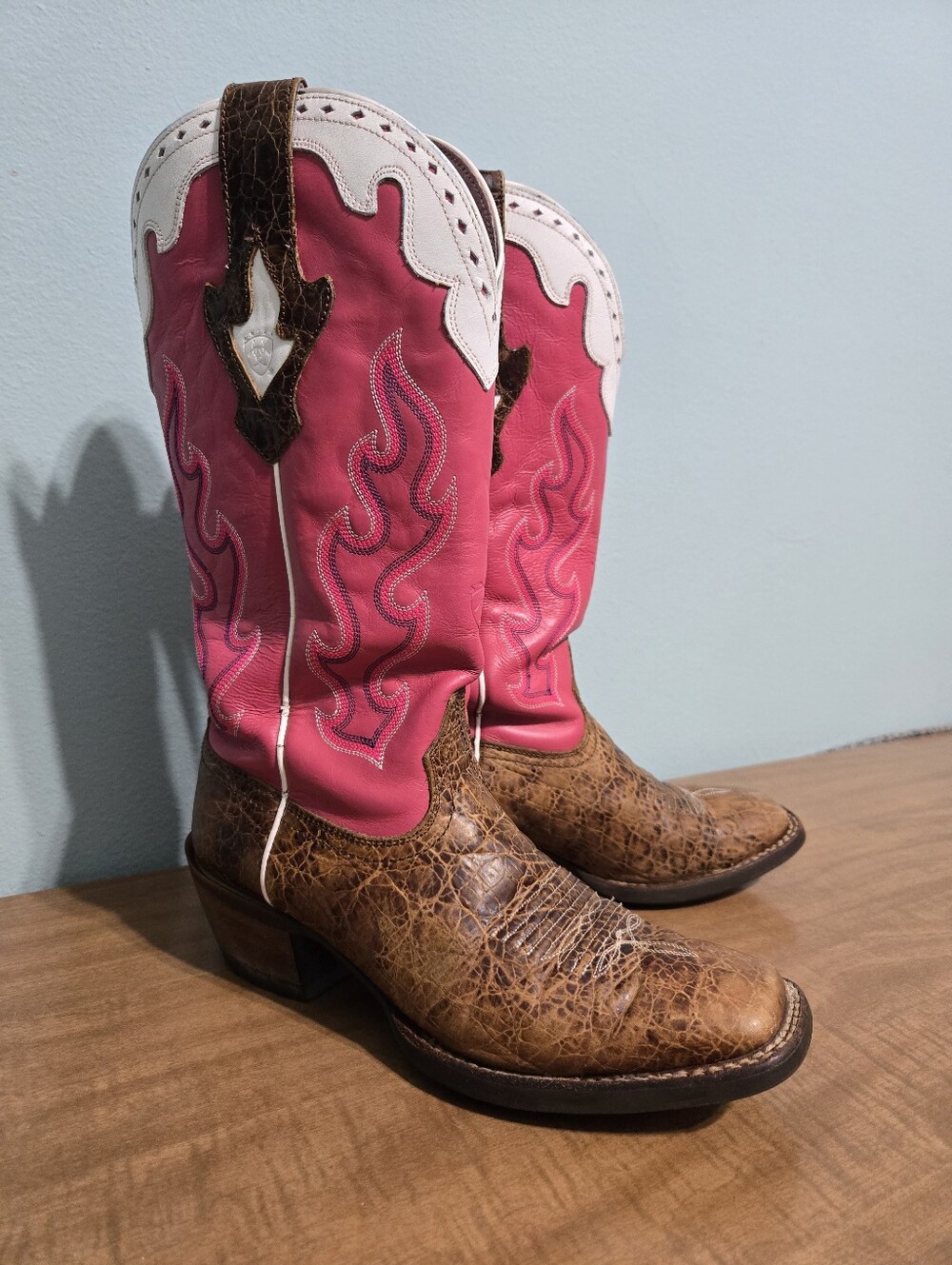 Ariat Crossfire Pink and Brown Western Cowgirl Boots Size 8